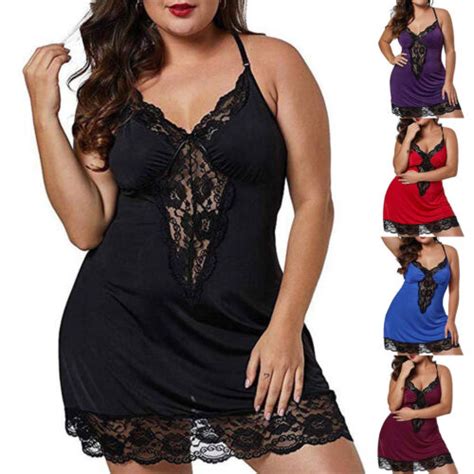 Plus Size Womens Sexy Lace Babydoll Lingerie Nightwear Robe Nightdress