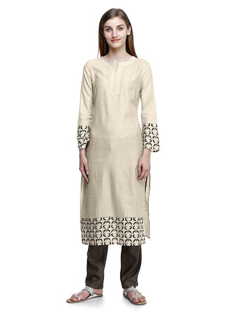 Buy Beige Printed Tussar Silk Kurta Online At Theloom