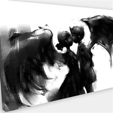 Black White Love Kiss Abstract Art On Canvas Wall Art Etsy