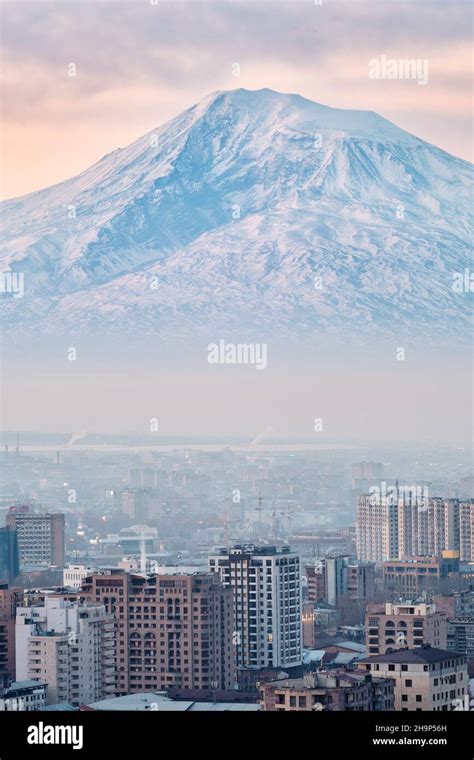 Sunset At Yerevan City View With Majestic Ararat Mountain Armenia