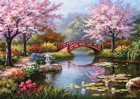 Japanese Garden In Bloom - Giclee Print Art Poster - Sung Kim Art