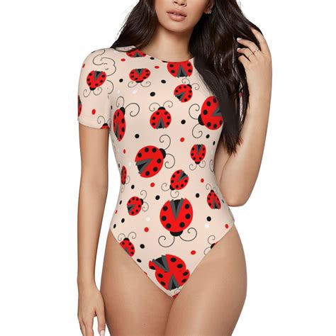 Easygdp Red Ladybug Womens One Piece Swimsuit Slim Fit Crew Neck