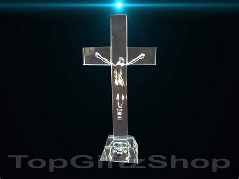 Clear Crystal Cut Glass Crucifix Cross With Jesus Christ Etsy