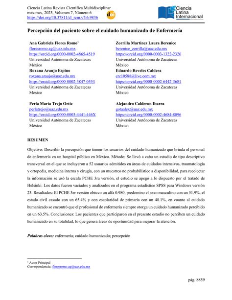 PDF Percepción del paciente sobre el cuidado humanizado de Enfermería