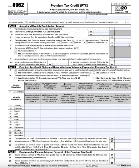 Irs Form 8962 Instructions 2023 - Printable Forms Free Online