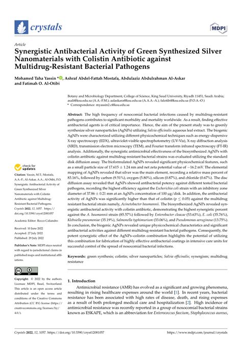 PDF Synergistic Antibacterial Activity Of Green Synthesized Silver