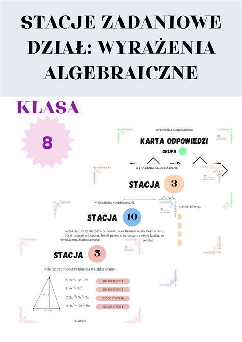 Stacje zadaniowe wyrażenia algebraiczne Złoty nauczyciel