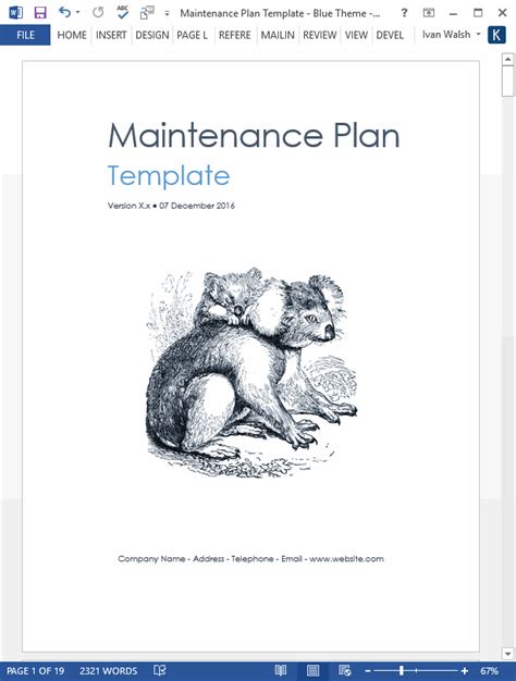 Maintenance Plan Template, Checklist, Log (MS Word/Excel) – Templates ...