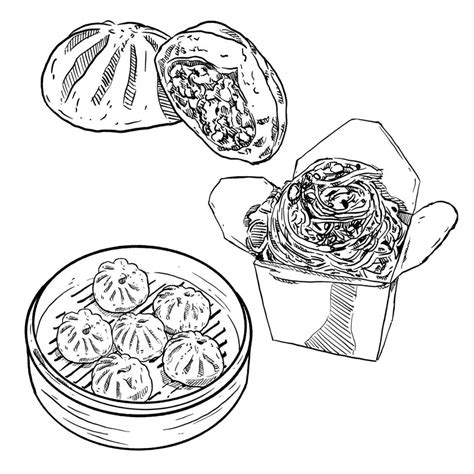 Set Of Sketch And Hand Drawn Chinese Cuisine Food Element Collection