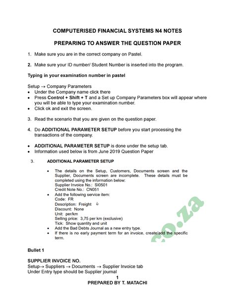 CFS Notes 1 COMPUTERISED FINANCIAL SYSTEMS N4 NOTES PREPARING TO