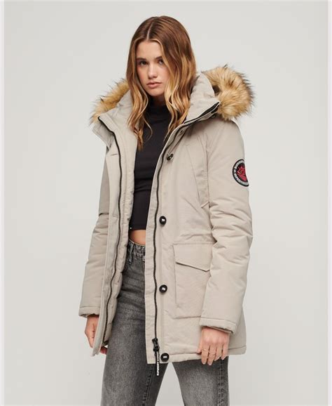 Womens Everest Faux Fur Hooded Parka Coat In Chateau Gray Superdry Uk