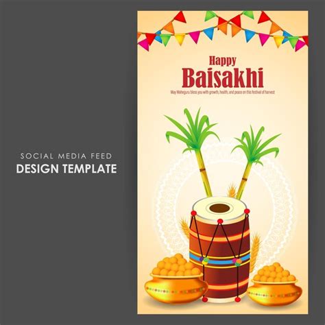 Vektor Illustration Von Happy Baisakhi Social Media Story Feed Mockup