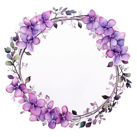 Premium Ai Image Purple Flowers And Leaves Arranged In A Circle On A White Background