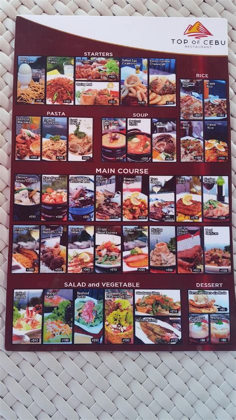 Menu At Top Of Cebu Restaurant Cebu City