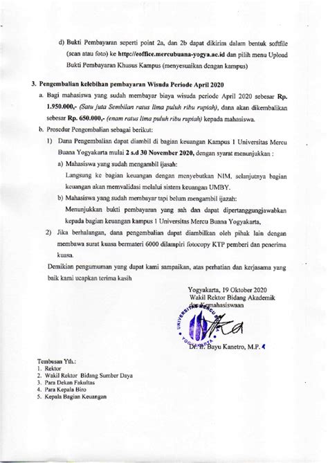 Pengumuman Pelaksanaan Dan Pembayaran Wisuda Periode April Dan Oktober