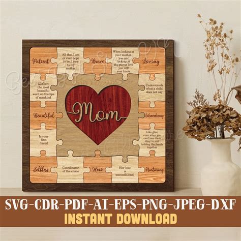 Mom Puzzle Svg Laser File For Mothers Day Puzzle Sign Etsy