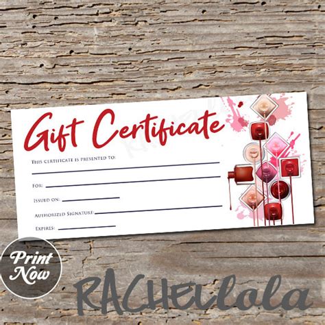 Printable Nail Salon Gift Certificate Fillable Template Manicure