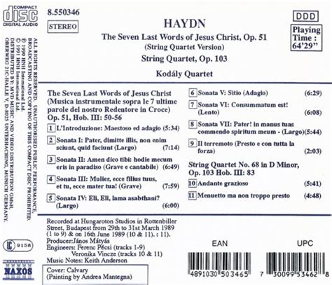 Kod Ly Quartet Haydn The Seven Last Words String Quartet Op