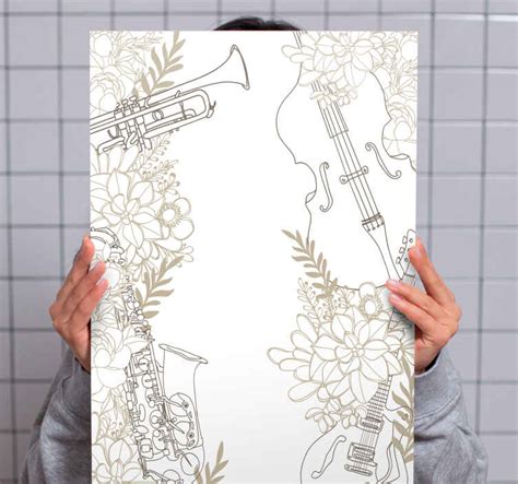 Quadro Musical Instrumento Musical Em Flores Tenstickers