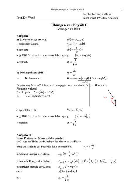 Phys II blatt 1 loes Physik 2 Übung Übungen zur Physik II Lösungen