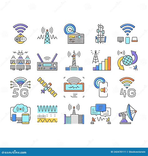 Telecommunication Technology Icons Set Vector Stock Vector