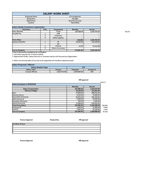 Salary Work Sheet Format | PDF | Salary | Employment