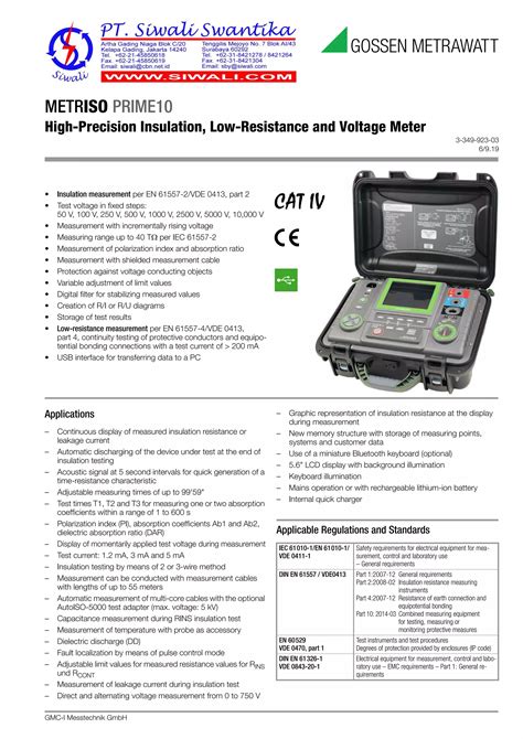 Data Teknis Gossen Metrawatt Insulation Tester Metriso Prime Pdf