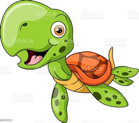 Cute Sea Turtle Cartoon On White Background Stock Illustration