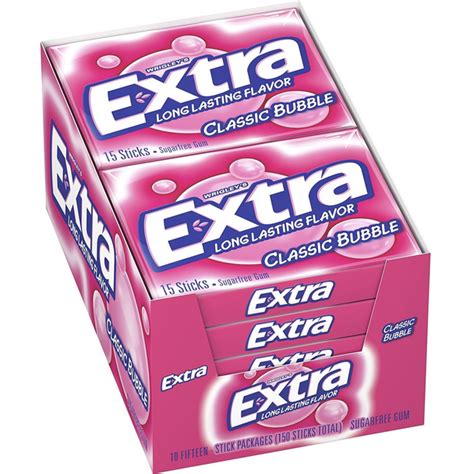 Wrigleys Extra Classic Bubble Gum 15 Piece Packs 10 Count Rocketdsd