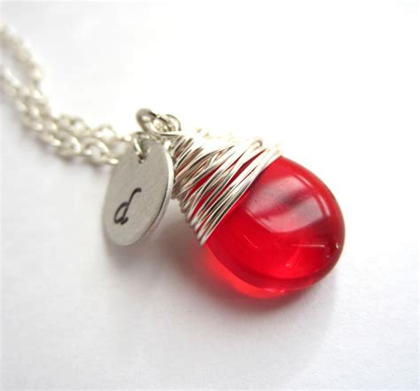 July Birthstone Necklace With Initial Red Necklace Wire