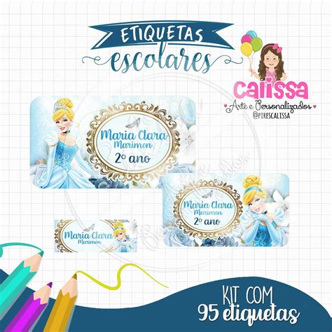 Kit Etiqueta Escolar Cinderela Elo Produtos Especiais