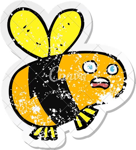 Retro Distressed Sticker Of A Cartoon Bee Canva