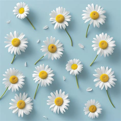 Many Daisy Icons on a Light Blue Background Some Distance | Premium AI-generated image