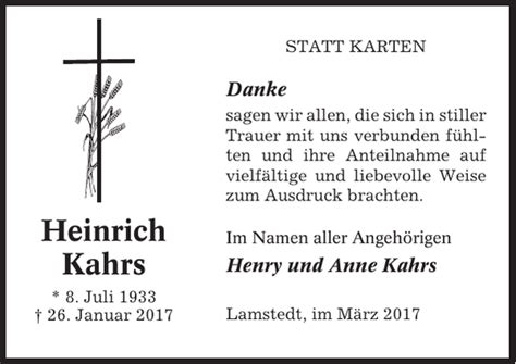 Heinrich Kahrs Danksagung Cuxhavener Nachrichten