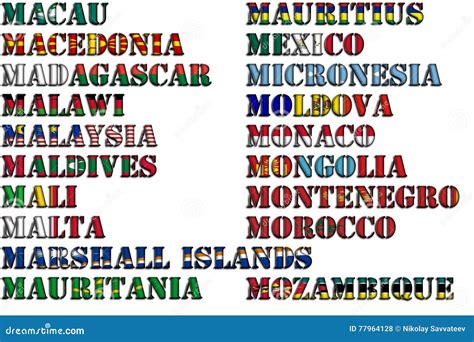 Country Names In Colors Of National Flags - Complete Set. Letter M ...