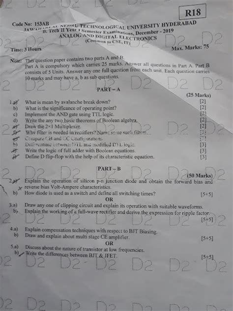 Jntuh Cse R18 2nd Year 1st Semester Analog And Digital Electronics Question Paper