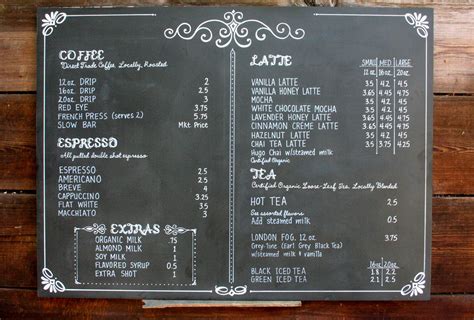 Chalkboard coffee shop menu for POUR coffeehouse in Kansas. One of a ...