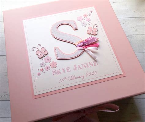 Keepsake box baby girl any initial letter & butterflies | First Hand Cards