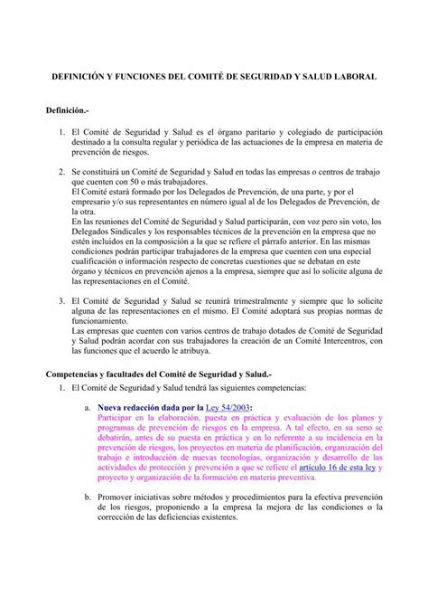 Pdf Funciones Del Comit De Seguridad Y Salud Urrhh Ssl Funciones