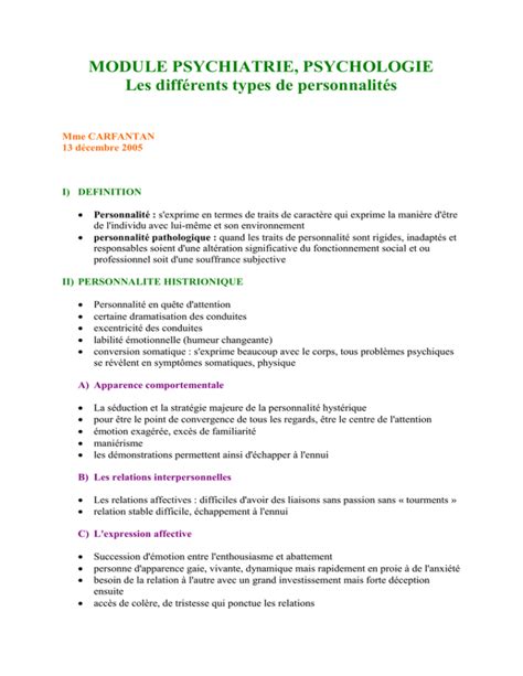 les différents types de personnalités