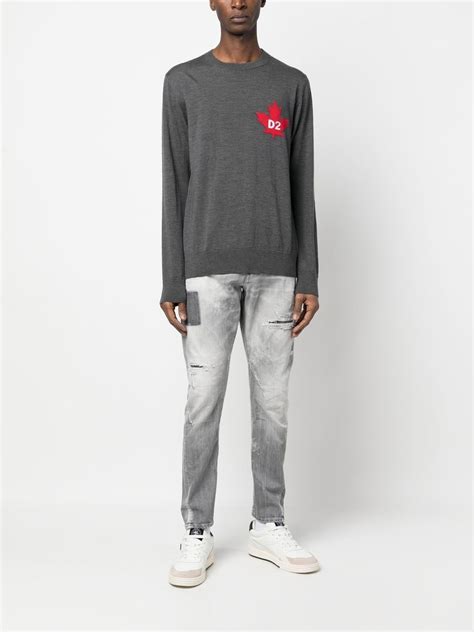 Dsquared2 Maple Leaf Motif Jumper Grey Farfetch Uk