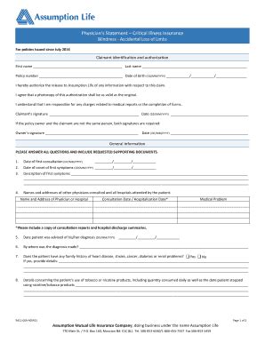 Fillable Online Infonet Assumption Physicians Statement Critical