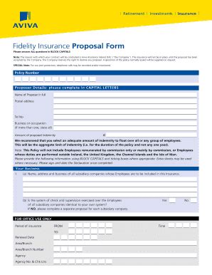 Fillable Online Fidelity Insurance Proposal Form Aviva Ie Fax Email