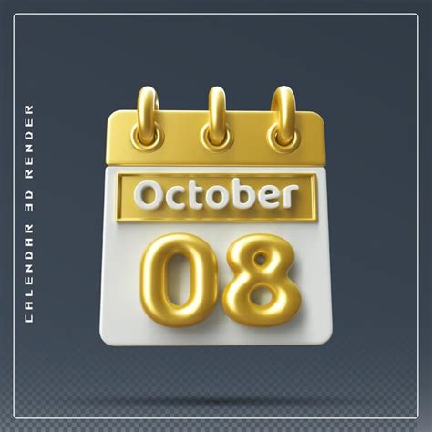 Premium Psd 8th October Calendar Icon 3d Render