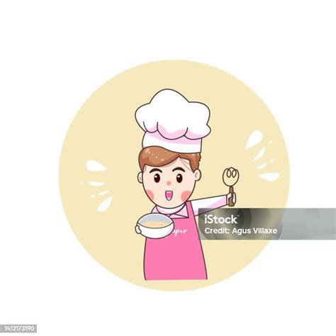 Cute Bakery Chef Girl Smiling In Uniform Mascots Cartoon Art