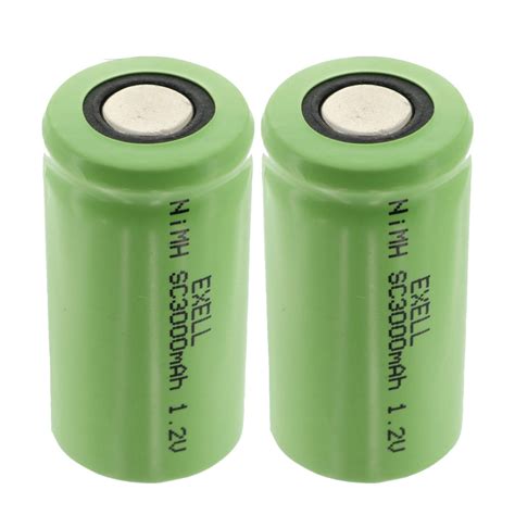 2x Exell 1 2V 3000mAh SubC Size NiMH Rechargeable Flat Top Batteries