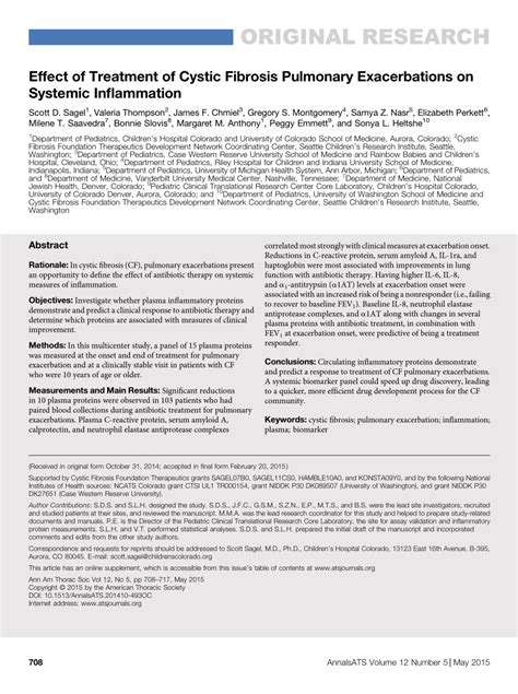 Pdf Effect Of Treatment Of Cystic Fibrosis Pulmonary Exacerbations On Systemic Inflammation