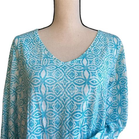 Chico S Ultimate Tee V Neck Sleeve Length Turquoise Blue White Size