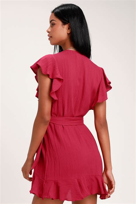 Cute Magenta Dress Wrap Dress Mini Wrap Dress Lulus