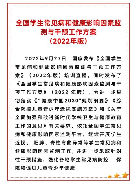 《全国学生常见病和健康影响因素监测与干预工作方案》（2022年版） 大安智慧医疗科技（北京）有限公司